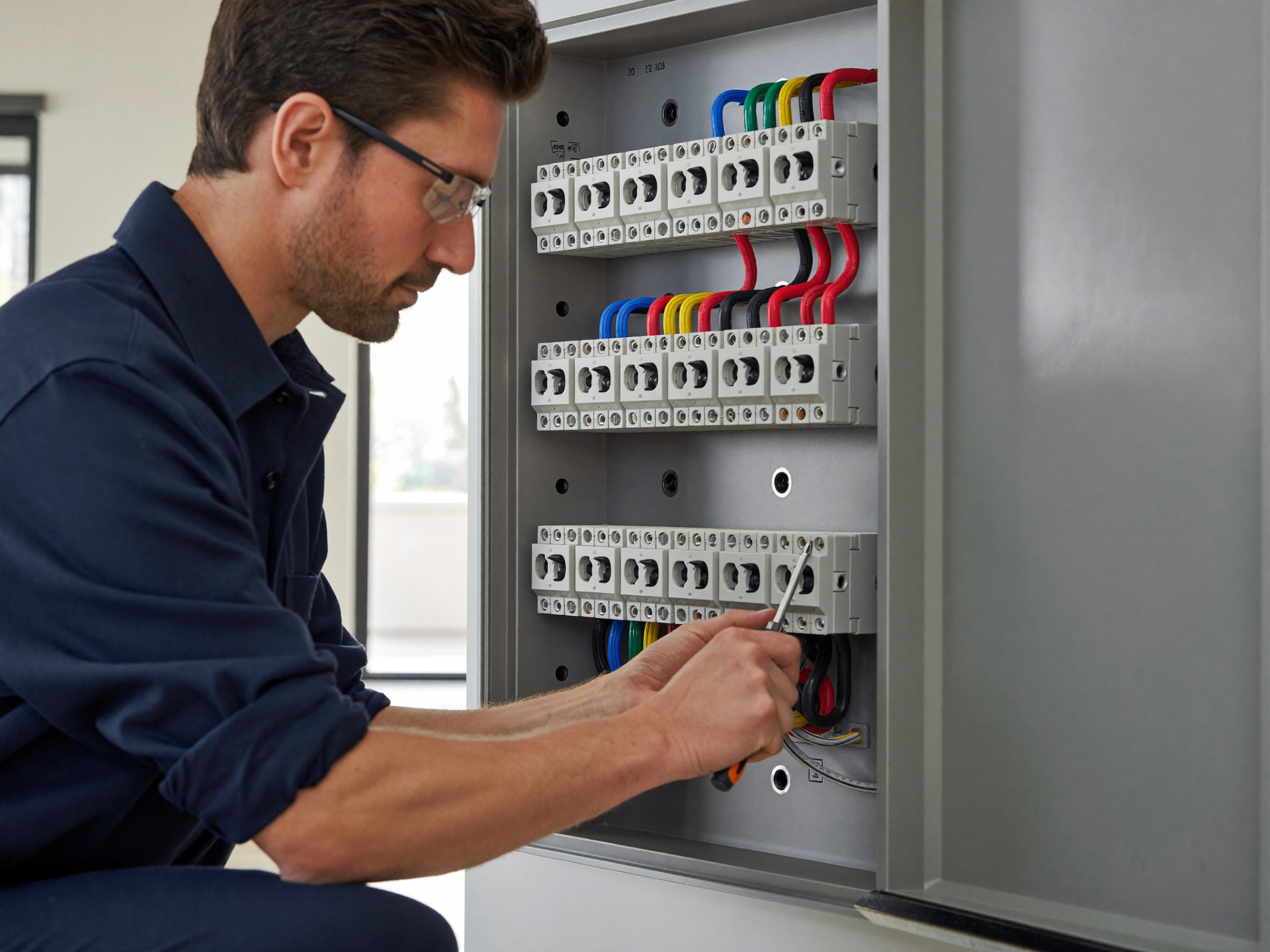 Licensed Dallas electrician working on a residential breaker panel